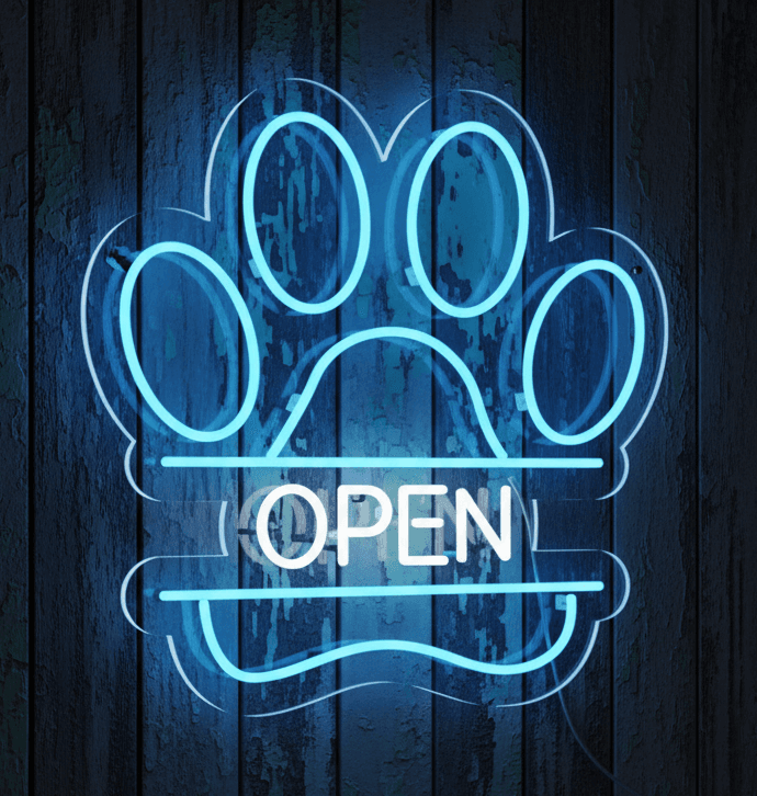 Custom Neon | Pet Open Neon Sign with Paw Print Design | Flex LED Pet Shop Open Light | Plug In Neon Wall Decor | Durable Energy Efficient Pet Open Advertising Sign | 21x21 | Multicolor (Blue, White)