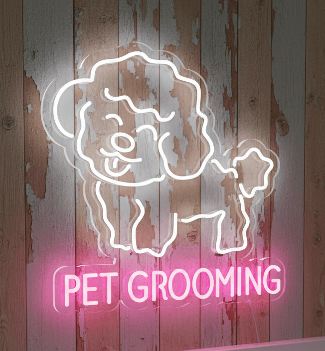 Custom Neon | Cute Poodle LED Neon Sign for Bedroom & Pet Shop | USB Powered Funny Dog Wall Decor | Dimmable Cartoon Poodle Light for Kids Room Gift | 23 x 23 in | White Pink | Animal Neon Sign India
