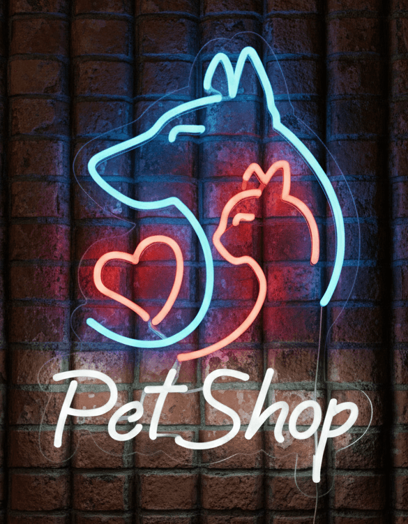 Pet Shop Neon Sign 21x15 | LED Neon Light with Dog, Cat & Heart Design | Vibrant, Durable, Energy-Efficient Business Sign for Pet Stores, Grooming Salons, Vet Clinics & Animal Lovers