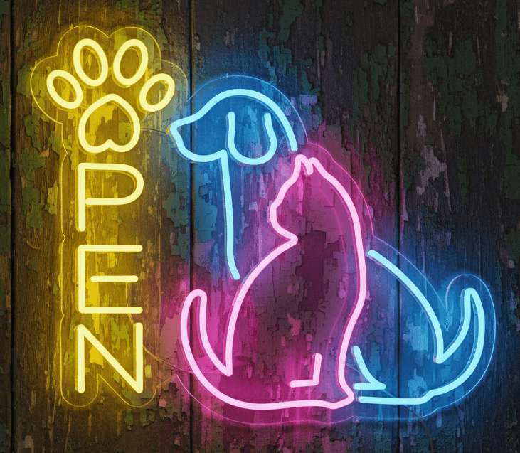 Dog and Cat Open Neon Sign 20x24 | LED Neon Light for Pet Shops, Grooming Salons, Veterinary Clinics & Animal Shelters | Bright, Durable, Energy-Efficient Business Sign to Attract Customers