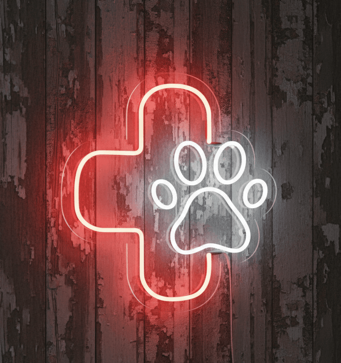 Veterinary Neon Sign 19x18 Inch | LED Cross with Paw Print Wall Light | Vet Clinic Open Sign for Animal Hospitals, Pet Grooming Salons, Pet Stores & Shelters | Energy-Efficient Durable Neon Decor