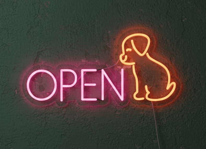 Dog Open Neon Sign 12x24 Inch | LED Pet Shop Open Light with Dog Outline & Text | Neon Storefront Sign for Groomers, Veterinary Clinics, Pet Boutiques, Cafes, Animal Shelters & Small Businesses