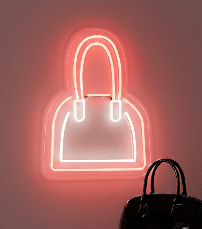 Custom Handbag Neon Sign | 21x16 Inch Red & White LED Wall Light | Fashion-Inspired Boutique Decor, Bedroom Vanity Glow, Event Backdrop, Gift for Fashion Lovers | Durable, Safe, and Energy-Efficient