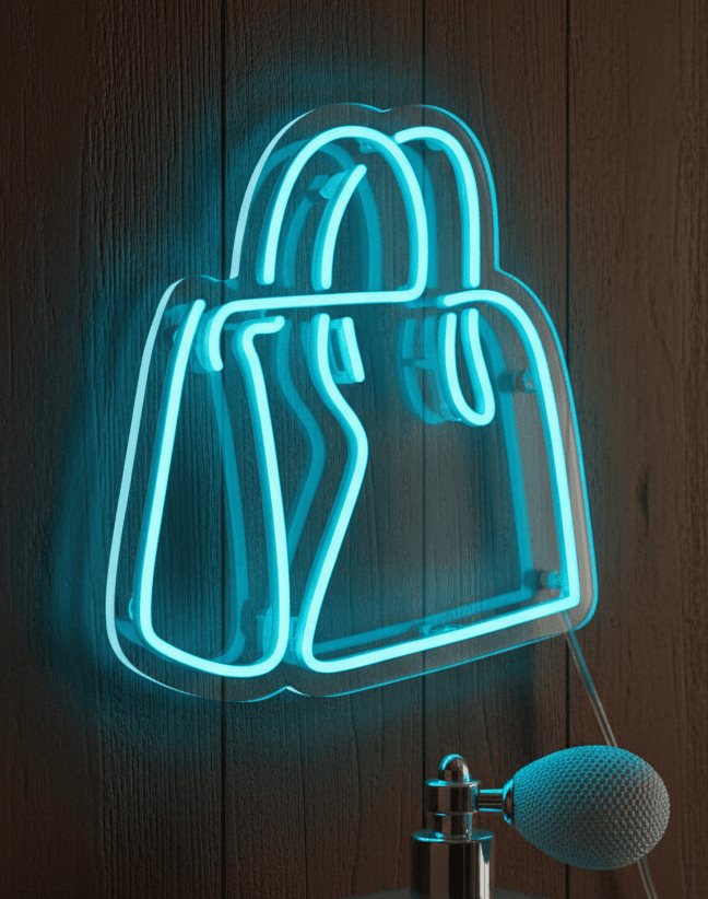 Custom Neon | Fashion Handbag Outline Neon Sign | Energy-Efficient LED Wall Light for Boutiques, Retail Displays, Bedroom décor and Event Backdrops | 20x17 | Blue