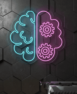 Custom Neon | Brain & Gear Neon Sign |  Plug-in LED Neon Flex | Motivational Wall Decor for Bedroom, Home, Office, Cafes, and Events | Durable Electric Neon Sign | 28x27 | Pink & Blue 1