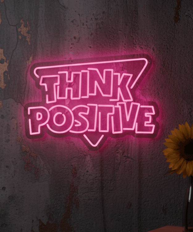 Custom Neon | Think Positive Neon Sign |  Plug-in LED Neon Flex Motivational Wall Mounted Decor for Bedroom, Home, Cafes, and Events | Durable Electric Neon Wall Light | 24x17 | Pink