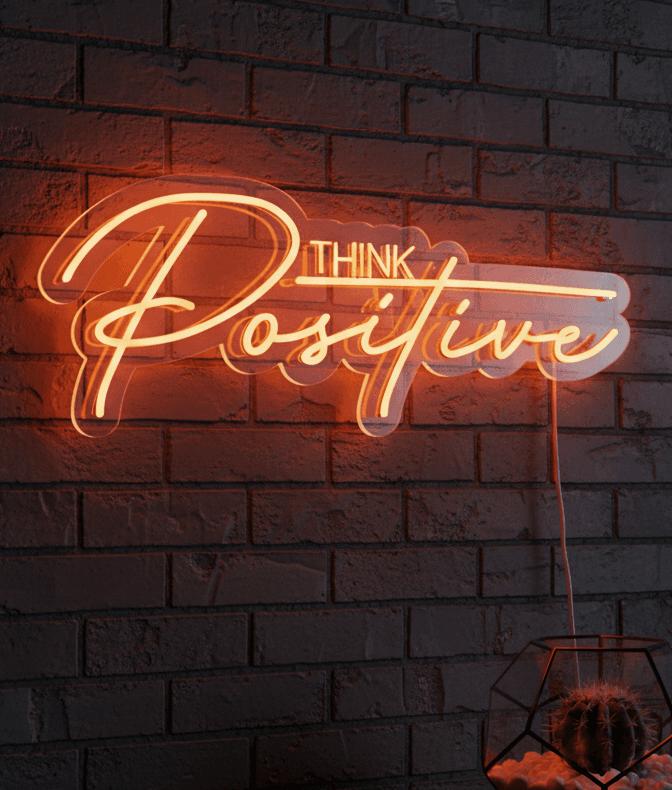 Custom Neon | Think Positive Neon Sign |  Plug-in LED Neon Flex Motivational Wall Light for Bedroom, Home Decor, Cafes, and Events | Durable Electric Neon Wall Art | 30x12 | Orange