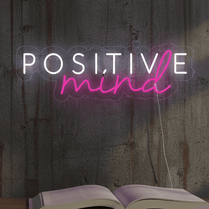 Custom Neon | Positive Mind Neon Sign |  Energy-Efficient LED Neon Flex Wall Light for Bedroom, Home Decor, Bars, Cafes, and Events | Durable Plug-in Neon Art | 30x10 | White & Pink