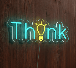 Neon Flex Think Sign Plug-in LED Light 30x11,  Custom Neon Think Display, Inspirational Motivational Blue and Yellow Think Bulb Neon Wall Decor, Premium Flex Neon Sign for Office & Home 1
