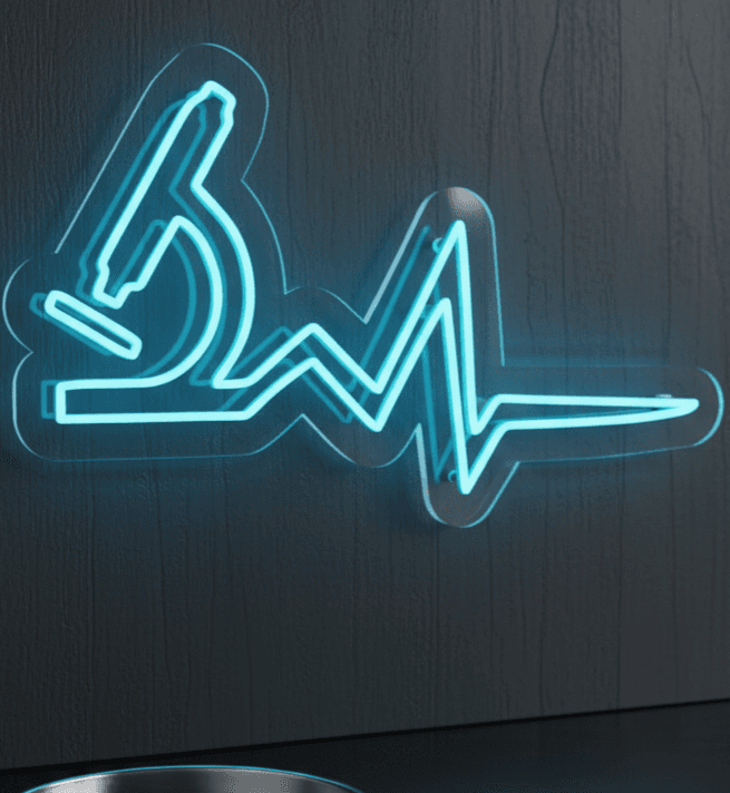 Custom Neon | Microscope Heartbeat Neon Sign |  Flexible LED Neon Flex Medical Research Lab Wall Light Plug In Decor | Battery Free Medical Neon Board for Home Bedroom Office | 19x30 | Blue
