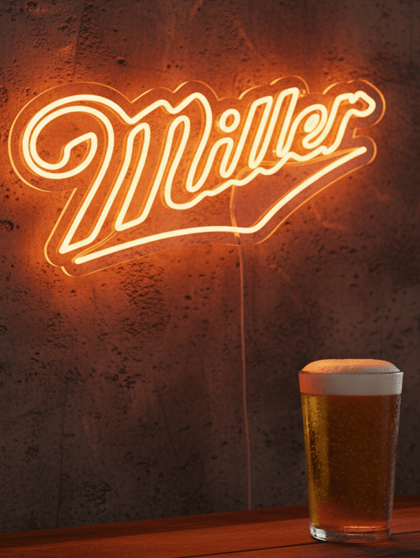 Neon Flex Miller Sign 12x24, Plug-in Miller Neon Light,  Miller Logo Neon, Custom LED Miller Board, Wall Mount Miller Neon Decor, Flexible Premium Plug-in Neon Sign for Bar, Home, Cafe