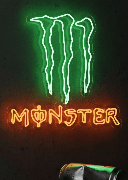 Neon Flex Monster Sign 30x30, Plug-in Monster Neon Light, LED Monster Logo Board, Wall Mount Energy Drink Neon Sign, Flexible Monster Neon Decor, Durable Plug-in  Neon Display for Bar Caf