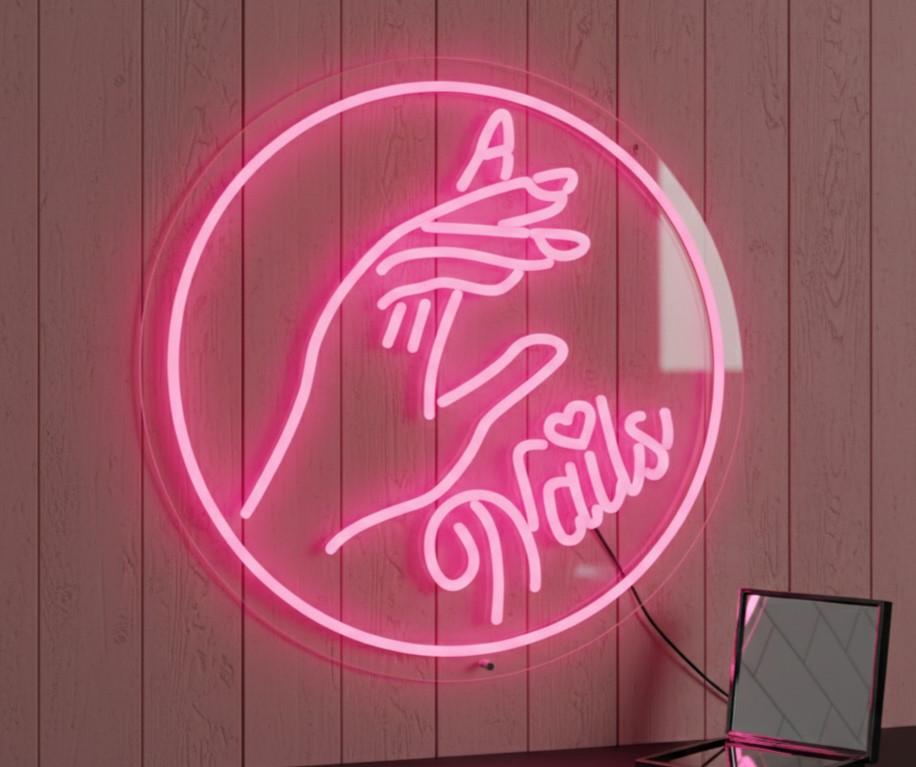 17x17 Nails Neon Sign LED Wall Decor ? Pink Neon Light for Nail Salon Wall Art, Studio Decor, Beauty Spa Logo Sign, Custom Neon Sign Board, Gaming Room & Bedroom Neon Wall Art Decoration
