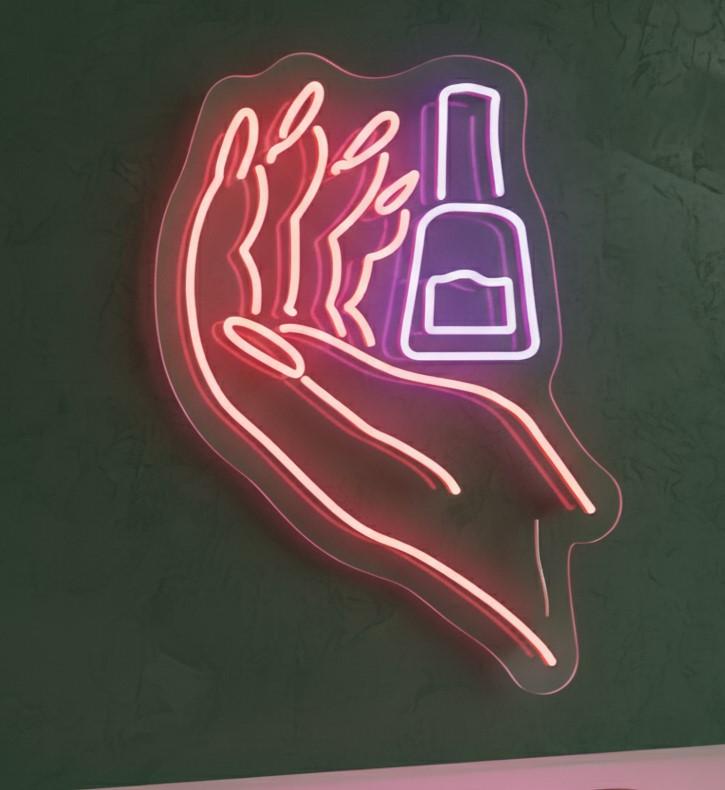 Custom 27x20 Nails Neon Hand & Polish Bottle Sign LED Wall Decor | Beauty Salon Nail Art Neon Light | Plug-in Flexible LED Neon Sign for Nail Studio, Spa, Tattoo Shop, Barber Shop
