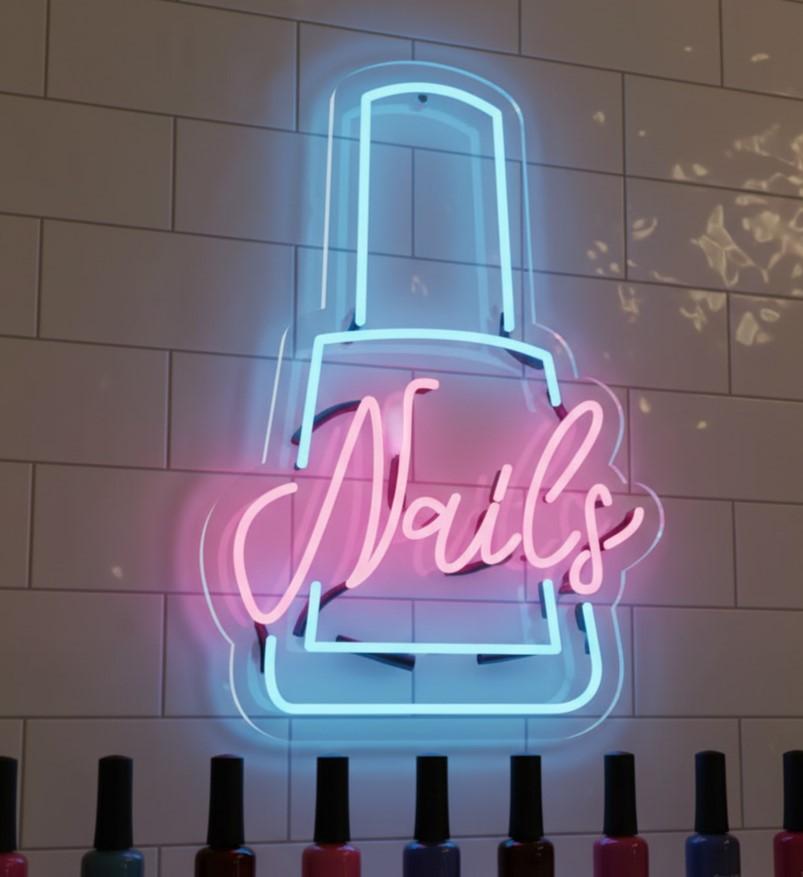 Custom 24x17 Nails Neon Sign LED Wall Decor | Nail Polish Bottle Neon Light | Plug-in Flexible LED Neon Sign for Nail Salon, Spa, Tattoo Shop, Barber Shop, Gaming Room, Bedroom & Home Wall Decoration