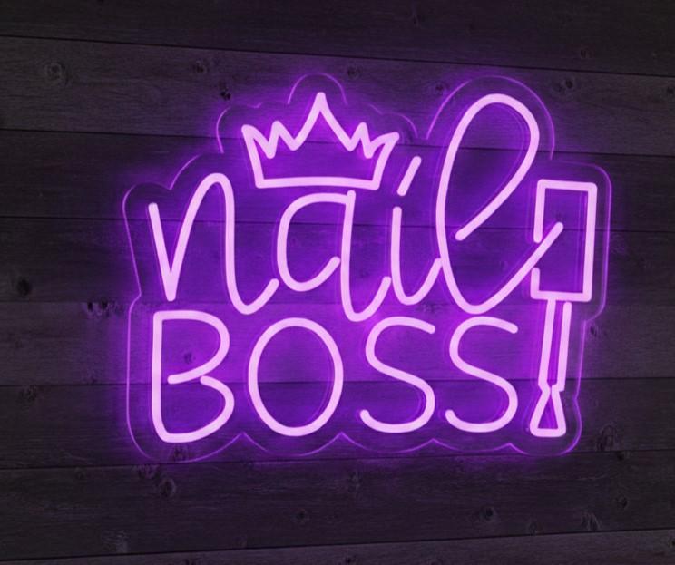 Custom 14x18 Nail Boss Neon Sign LED Wall Decor | Beauty Salon Nail Art Neon Light | Plug-in Flexible LED Neon Sign for Nail Studio, Spa, Tattoo Shop, Barber Shop, Gaming Room & Home Wall Decoration