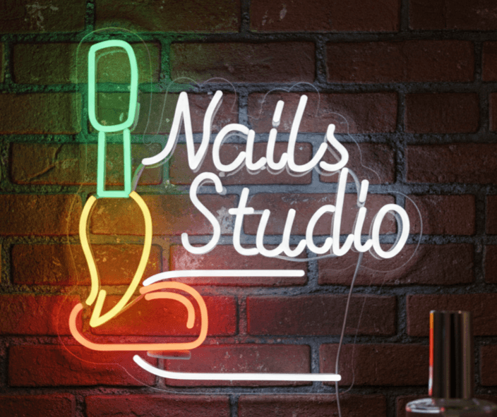 Custom Neon | Nails Studio Neon Sign |Plug-in LED Neon Flex Wall Decor for Beauty Salon & Nail Art | 16x16 | Multicolor Green Yellow Red, Flexible Neon Light Display, Vibrant Studio Glow