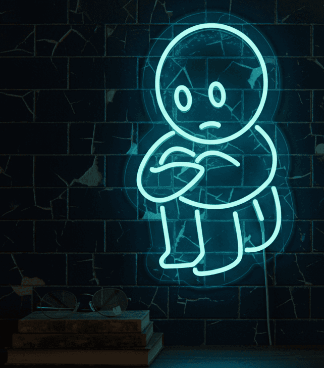 Sad Neon Sign Blue LED Flex Board, Plug in Neon Sad Light for Bedroom,  Wall Decor Neon Mood Display, Custom Sad Emoji Sitting Neon Sign India, No Battery Aesthetic Sad Neon Wall Art