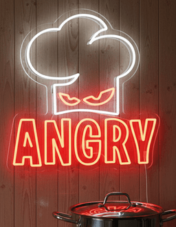 Angry Chef Neon Sign LED Flex Light – Plug In Kitchen Wall Art, Custom Chef Hat Neon Board, No Battery Angry Face Chef Neon Wall Decor, Premium LED Neon Chef India Plug-in Sign 1