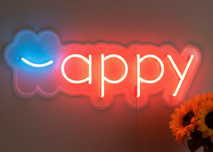 Custom Neon | Happy Neon Sign | Plug-in Flexible Neon Light for Wall décor and Mood Lighting | 9x24 | Red & Blue