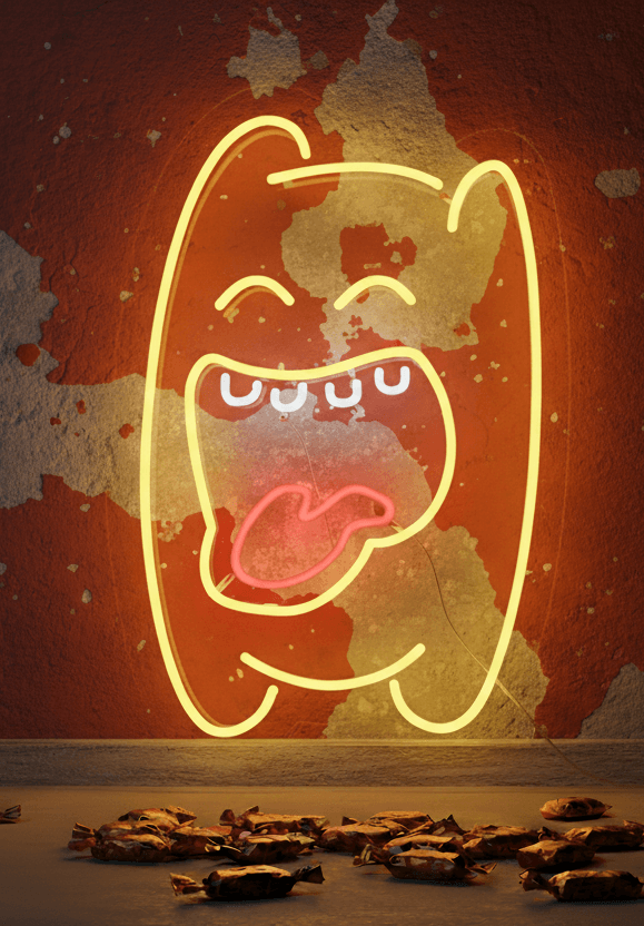 Custom Neon | Cartoon Character Neon Sign with Fun Expression | Stylish Yellow, White & Red LED Neon for Bedrooms, Playrooms, Cafés, Gaming Rooms, Events and Personalized Gifting | 22x15 | Multicolor