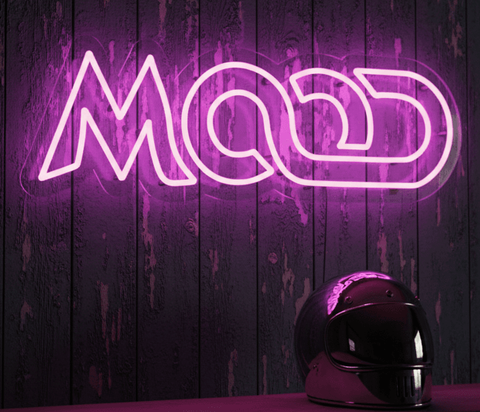 �MOOD � A Bold and Modern Logo Design Featuring Striking Pink Geometric Lettering with Intricate Line Work and Layered Curves, Expressing Creativity, Energy, and a Unique Contemporary Visual Style�