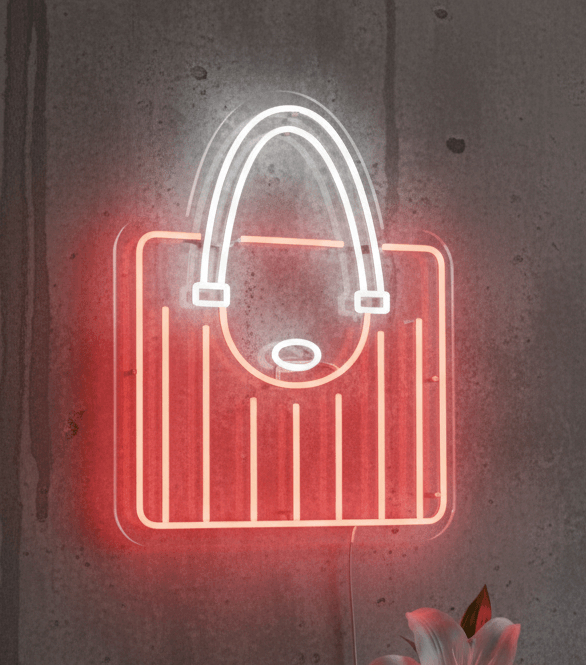 Handbag Neon Sign | 23x19 Inch Red & White LED Purse Wall Light | Fashion Boutique Display, Vanity Room décor, Bedroom Accent, Event Backdrop | Durable, Safe, Energy-Efficient LED Neon Artwork