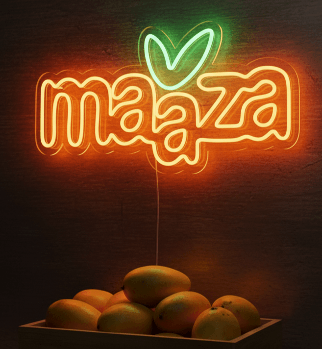 Custom Neon | Maaza Logo Neon Sign | Plug-in LED Neon Flex,  Drink Neon Wall Light for Bar, Cafe, Party & Home Decor | Premium Electric Neon Display Maaza Board | 13x24 | Orange Glow