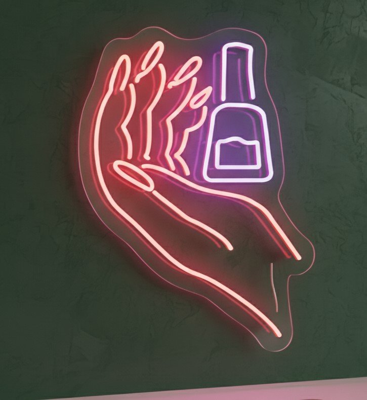 Custom 27x20 Nails Neon Hand & Polish Bottle Sign LED Wall Decor | Beauty Salon Nail Art Neon Light | Plug-in Flexible LED Neon Sign for Nail Studio, Spa, Tattoo Shop, Barber Shop