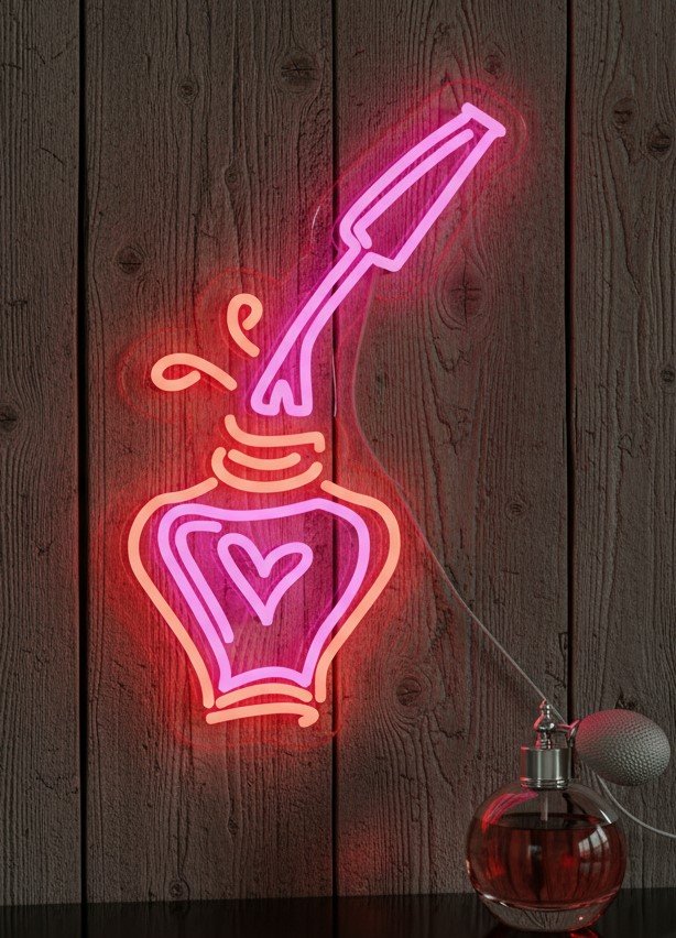 Custom Neon | Nail Polish Bottle Neon Sign |Plug-in LED Neon Flex Beauty Salon Wall Decor | 17x11 | Pink & Red, Flexible LED Nail Art Display, Vibrant Neon Glow, No Battery Required