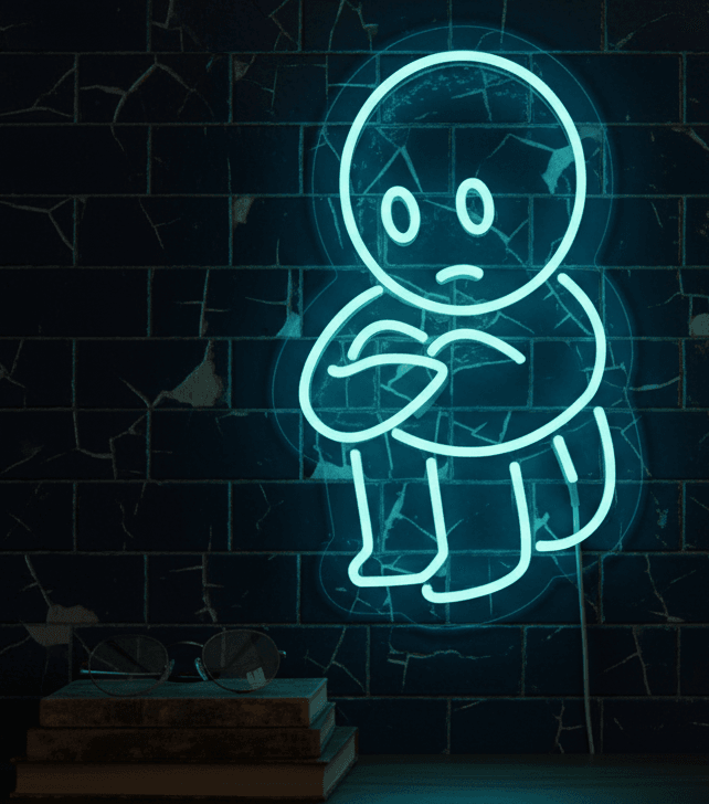 Sad Neon Sign Blue LED Flex Board, Plug in Neon Sad Light for Bedroom,  Wall Decor Neon Mood Display, Custom Sad Emoji Sitting Neon Sign India, No Battery Aesthetic Sad Neon Wall Art