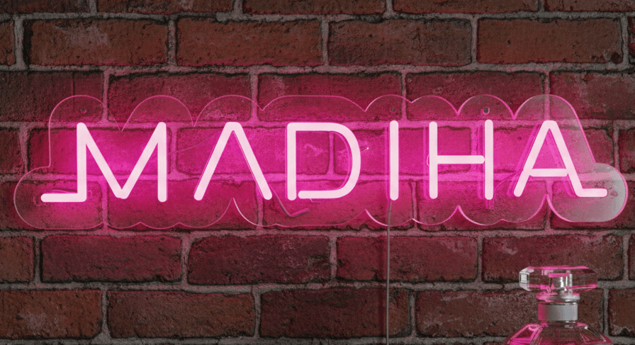 Custom Neon | MADIHA Name Neon Sign | Stylish Pink LED Neon for Home décor, Events, Parties, Shops and Personalized Gifting | 5x23 | Pink