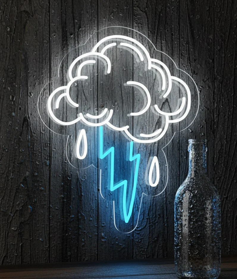 Storm Cloud Neon Light Sign – Custom Lightning & Rain LED Neon Wall Decor for Bedroom, Living Room, Kids Room & Gaming Setup – Plug-in Neon Flex Lamp, Aesthetic Gift & Modern Home Decoration