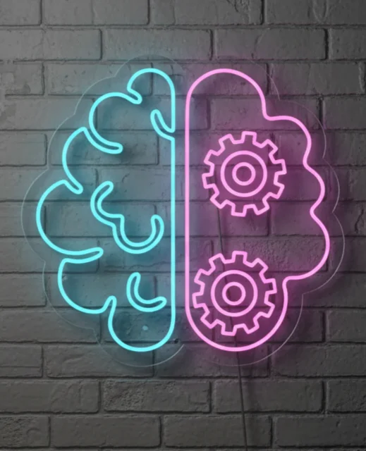 Custom Neon | Brain & Gear Neon Sign | Plug-in LED Neon Flex | Motivational Wall Decor for Bedroom, Home, Office, Cafes, and Events | Durable Electric Neon Sign | 28x27 | Pink & Blue