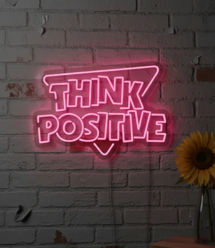Custom Neon | Think Positive Neon Sign | Plug-in LED Neon Flex Motivational Wall Mounted Decor for Bedroom, Home, Cafes, and Events | Durable Electric Neon Wall Light | 24x17 | Pink