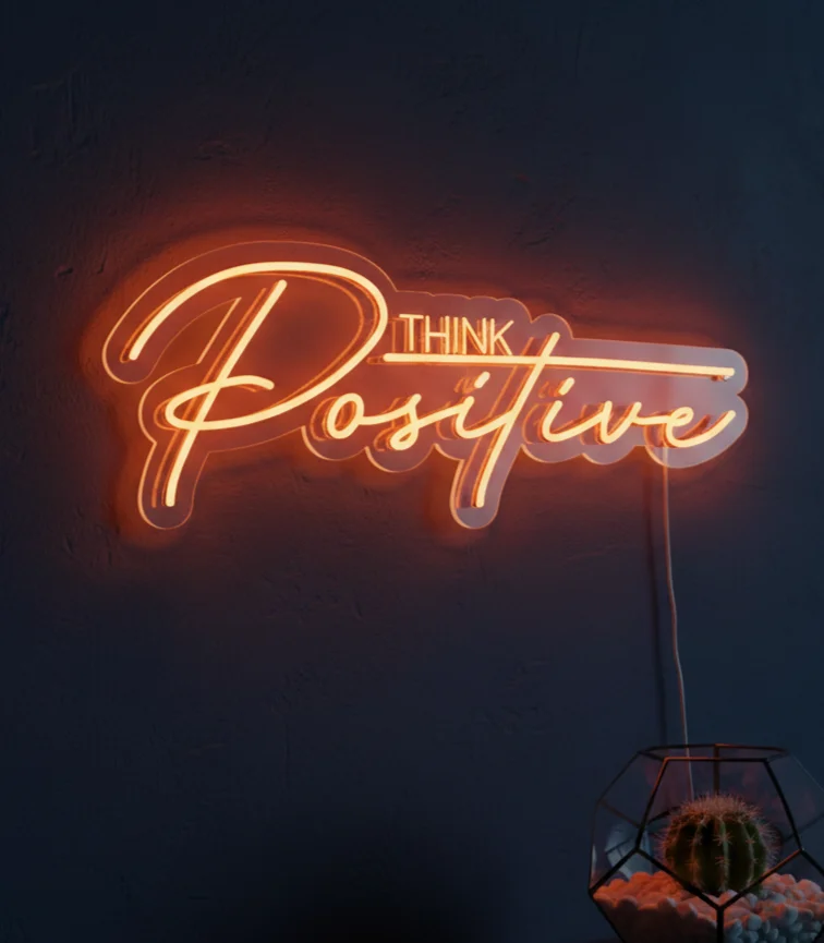 Custom Neon | Think Positive Neon Sign | Plug-in LED Neon Flex Motivational Wall Light for Bedroom, Home Decor, Cafes, and Events | Durable Electric Neon Wall Art | 30x12 | Orange