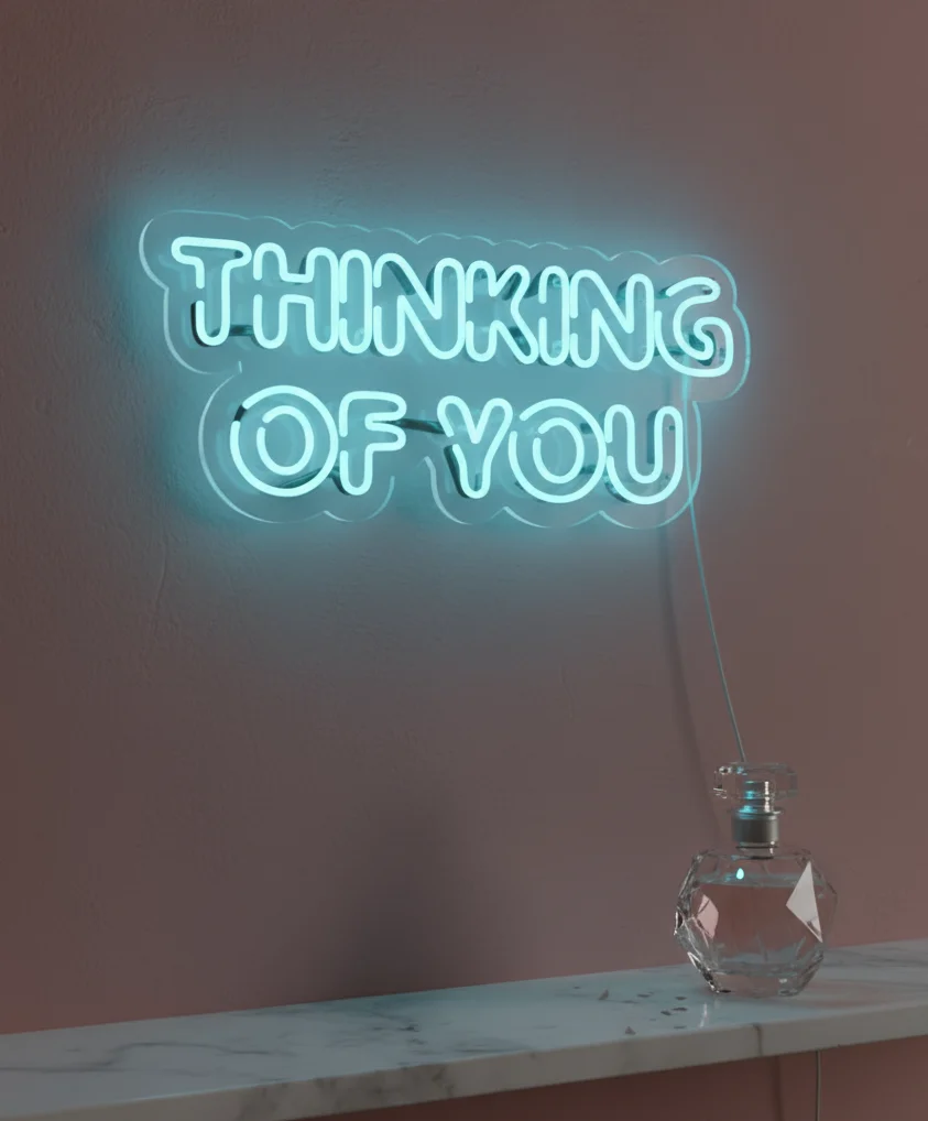 Thinking of You Neon Sign 30x13, Plug-in Neon Flex, Custom Romantic LED Wall Light, Premium Durable Electric Neon Decor, Stylish Battery Free Sign for Bedroom, Home, Couple Gift
