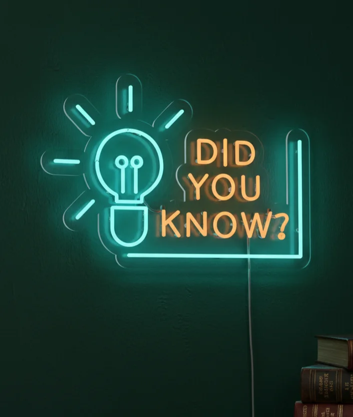 Did You Know Neon Sign Lightbulb Fact Wall Decor 26x18, Plug-in LED Neon Flex Signboard for Home, Office, Learning, Bollywood Books, Hindi Movie, Kids Animal Book, Coloring Book,