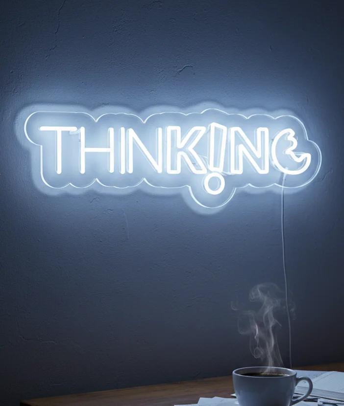 Neon Flex Thinking Sign 30x10, Plug-in LED Thinking Light, Neon Thinking Display, Motivational Wall Art, Inspirational Thinking Neon Board, Custom White Neon Sign for Home Office Decor
