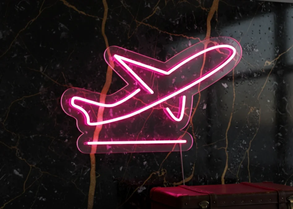 Custom Neon | Airplane LED Neon Sign | Energy-Efficient Pink and White Wall Decor for Home, Events, Parties, and Businesses | 14x22 | Pink and White