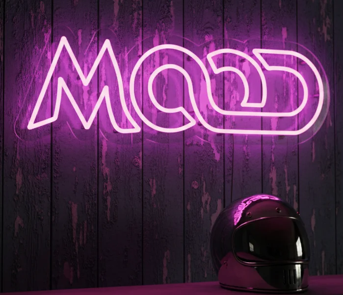 �MOOD � A Bold and Modern Logo Design Featuring Striking Pink Geometric Lettering with Intricate Line Work and Layered Curves, Expressing Creativity, Energy, and a Unique Contemporary Visual Style�