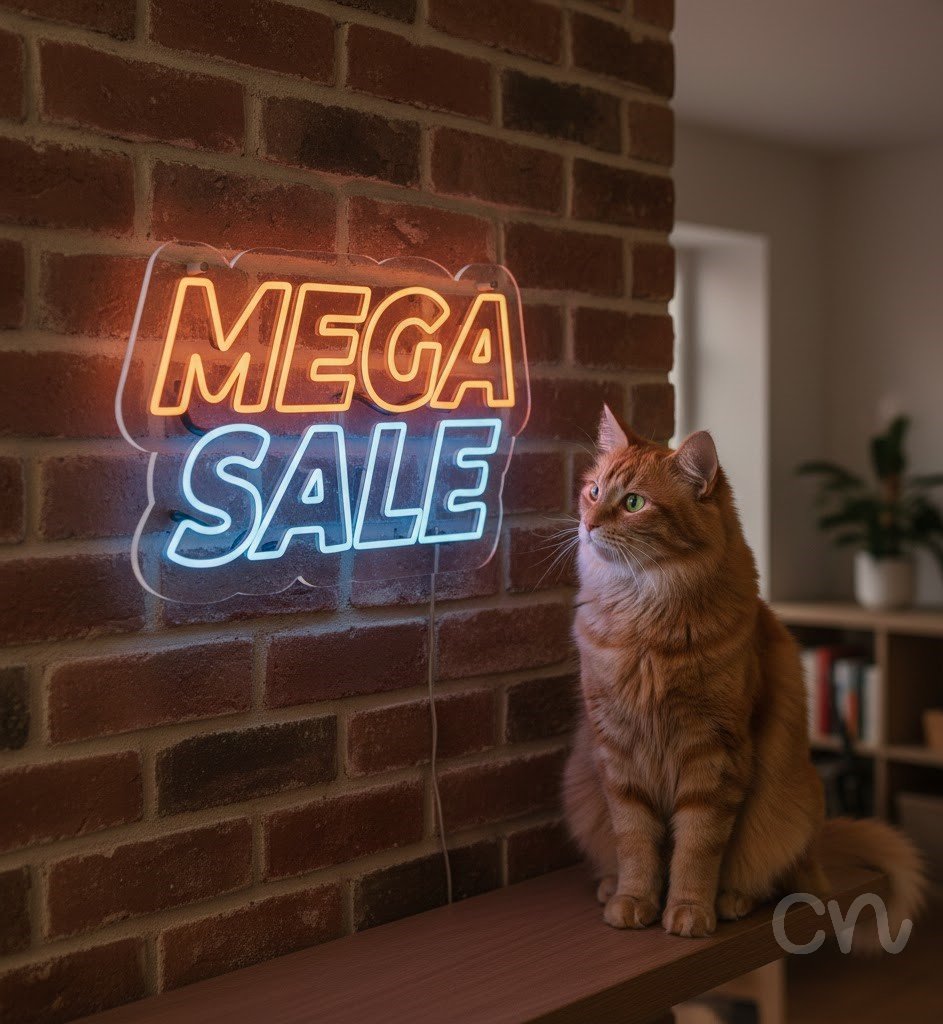 Custom Neon | Mega Sale Neon Sign | 15x23 | Orange Light Blue Neon Sign for Retail and Decor