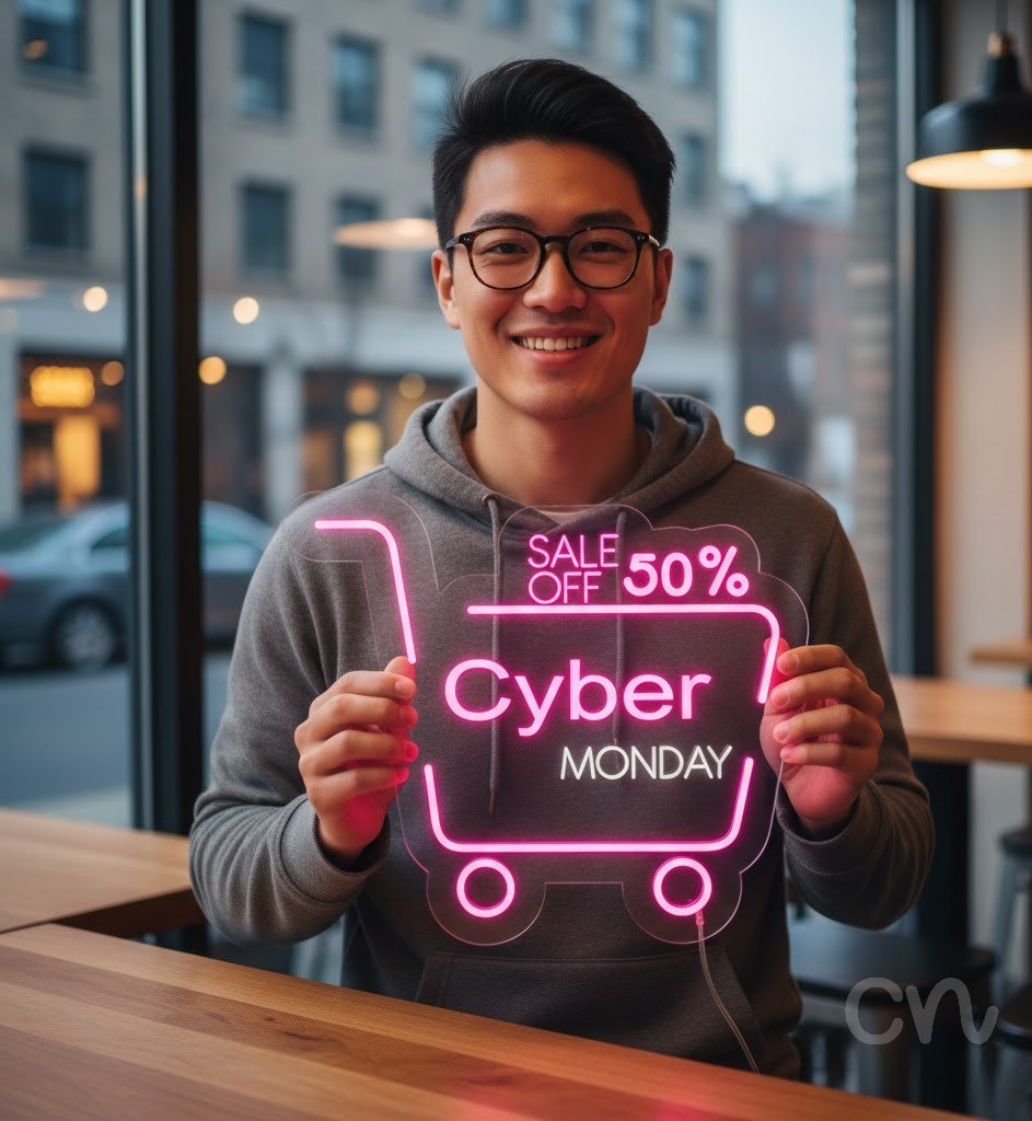 Custom Neon | Sale Off 50% Cyber Monday Neon Sign | 20x23 | Hot Pink, Warm White