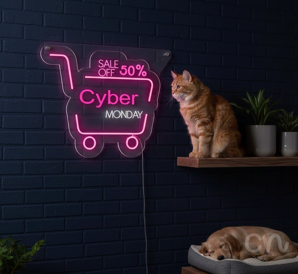 Custom Neon | Sale Off 50% Cyber Monday Neon Sign | 20x23 | Hot Pink, Warm White 2