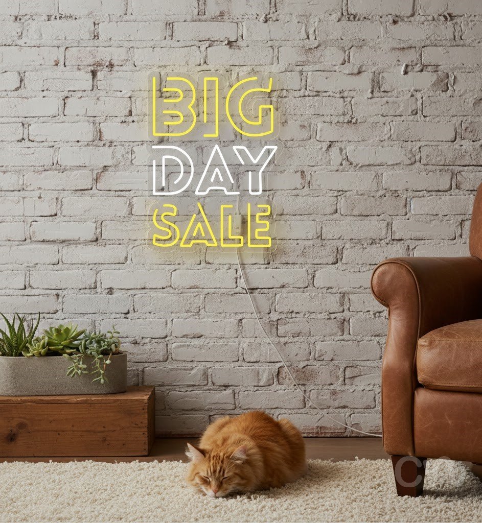 Custom Neon | Big Day Sale Neon Sign | 24x18 | Yellow White Neon Sign for Promotions 2
