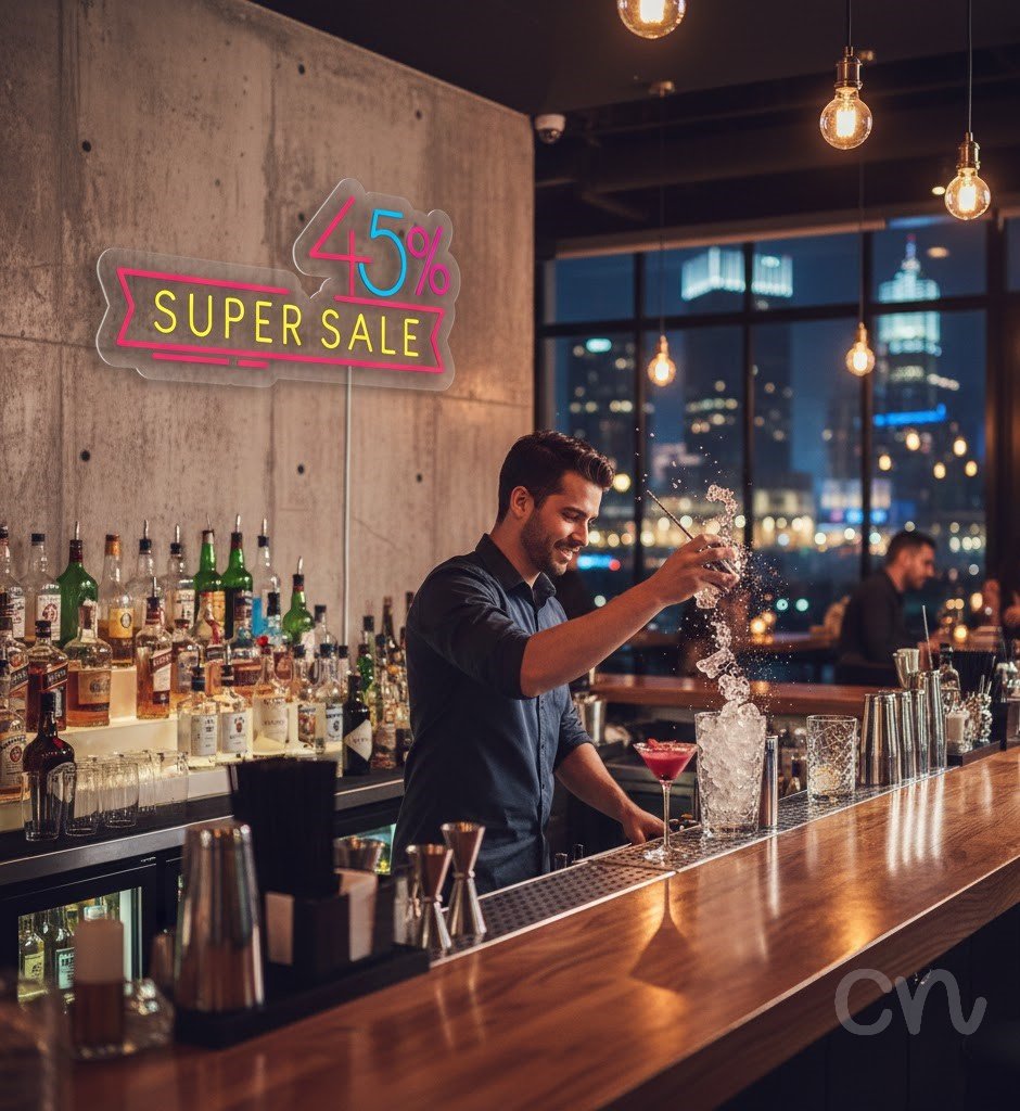 Custom Neon | 45 Percent Super Sale Neon Sign | 13x28 | Hot Pink Ice Blue Yellow 2