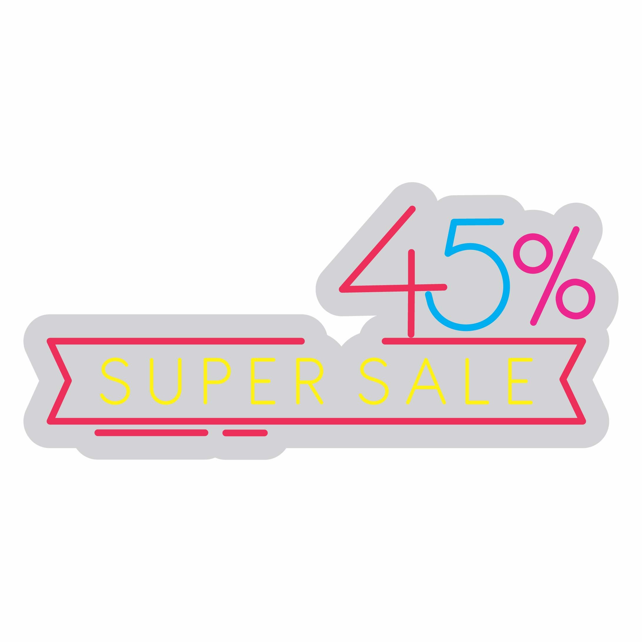 Custom Neon | 45 Percent Super Sale Neon Sign | 13x28 | Hot Pink Ice Blue Yellow 3