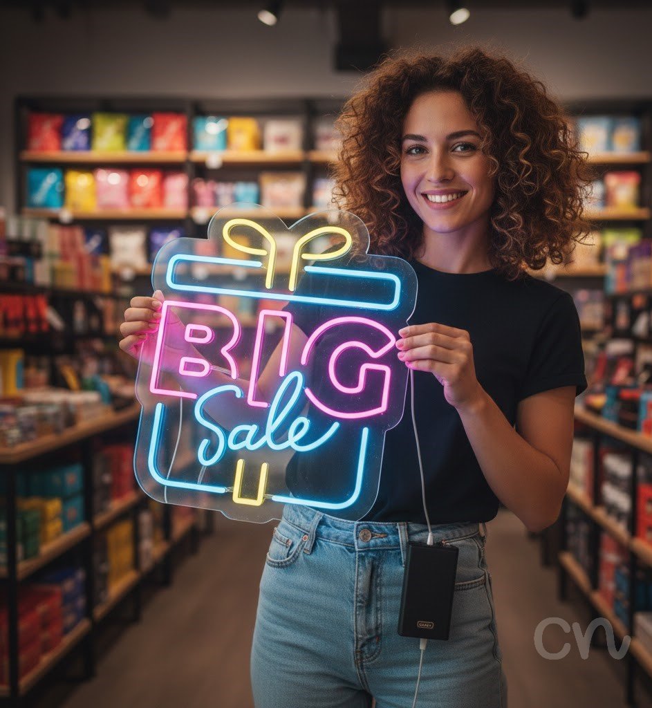 Custom Neon | Big Sale Neon Sign | 20x18 | Hot Pink Ice Blue Yellow