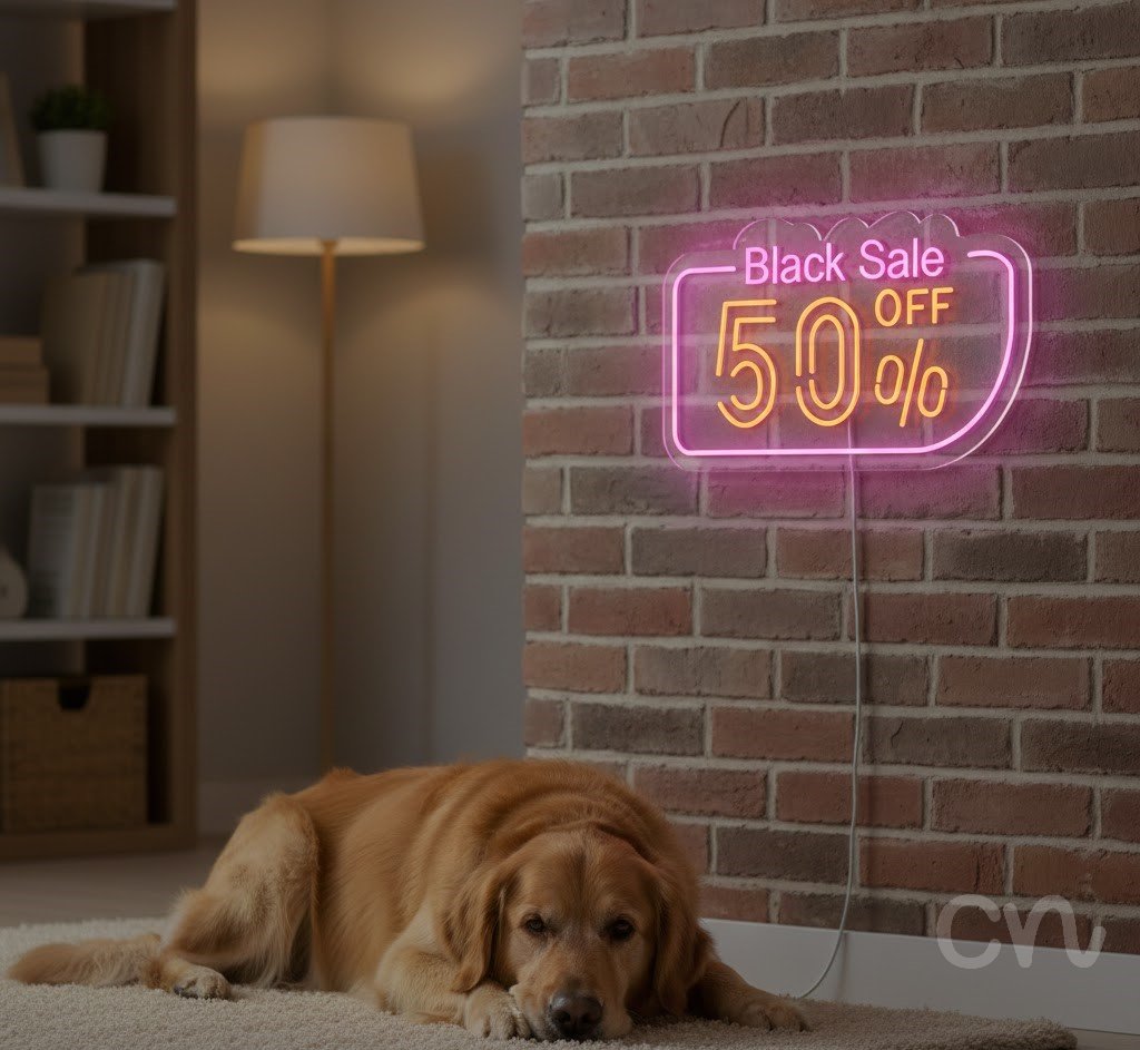 Custom Neon | Black Sale 50% Off Neon Sign | 16x26 | Pink and Orange Bright Lights 2