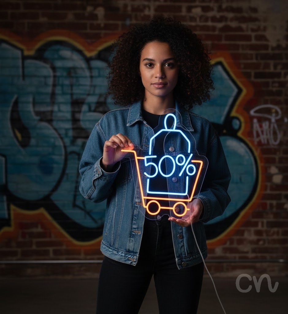 Custom Neon | 50% Neon Sign | 22x18 | Blue and Orange Neon Sign for Home Decor